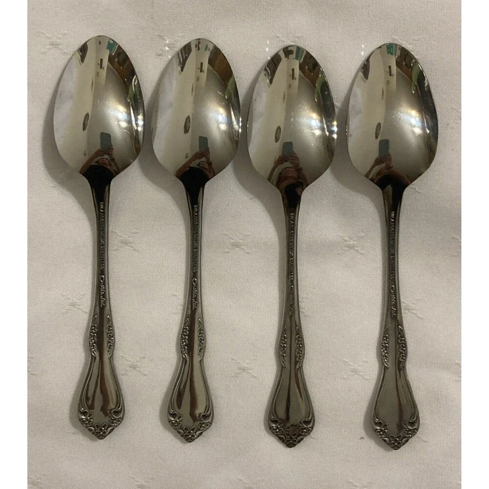 Oneida Wm. A. Rogers Mansfield Stainless Steel Flatware Lot of 4 Teaspoons